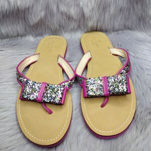 Kate Spade New York Icarda Pink Glitter Bow Slip On Flip Flops Sandal Size 8.5